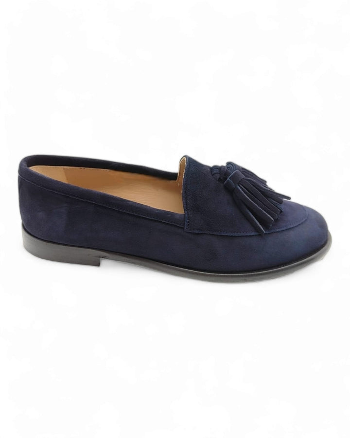 Manal Tassel Moccasin Blue Suede