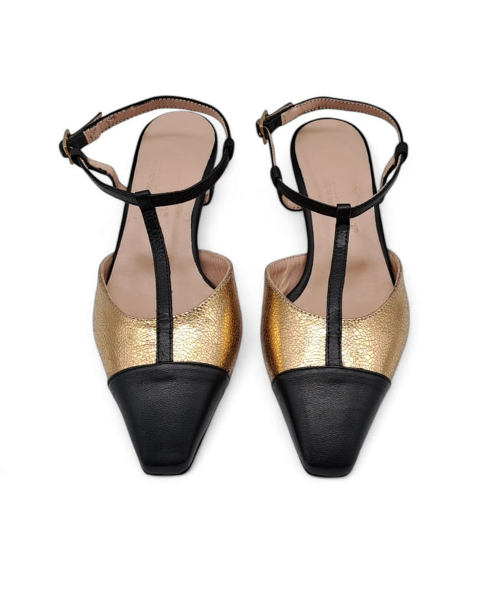 Slingback Stampa Pitone Oro / Nero