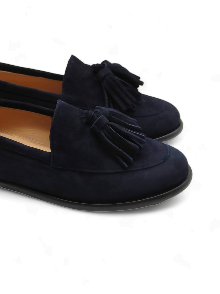 Manal Tassel Moccasin Blue Suede