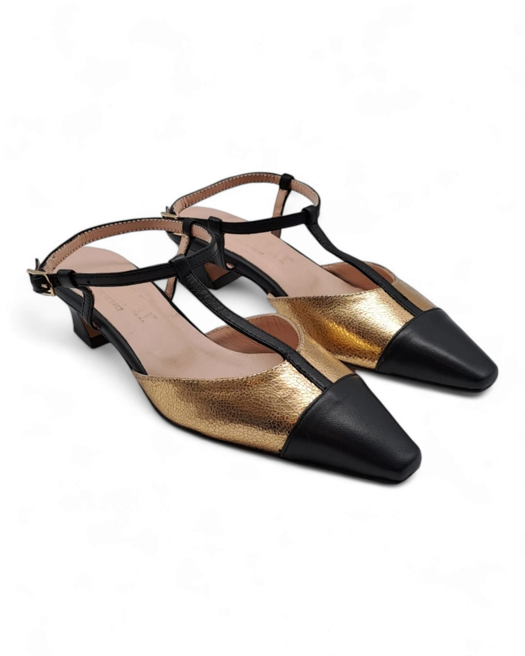 Slingback Stampa Pitone Oro / Nero