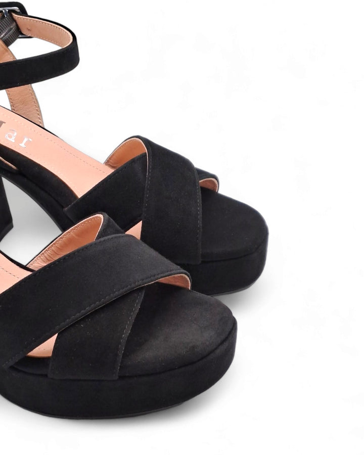 Black Suede Cross Plateau Sandal