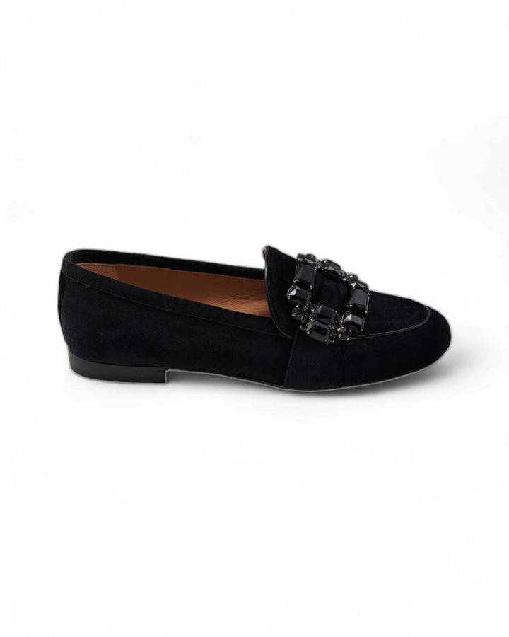 Black Velvet Moccasin with Crystal