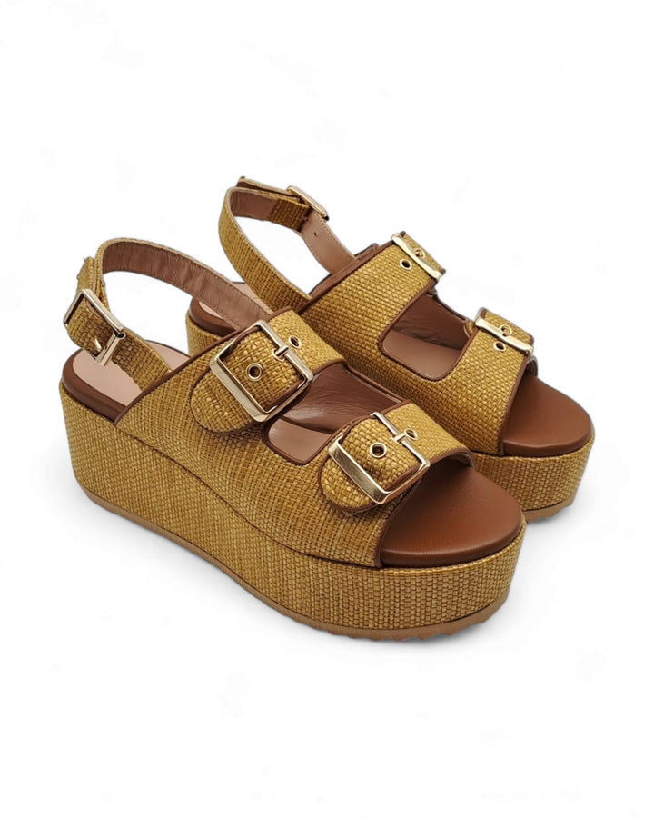 Matilde Raffia Sandal Mustard / Leather