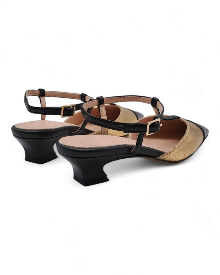 Slingback Stampa Pitone Oro / Nero