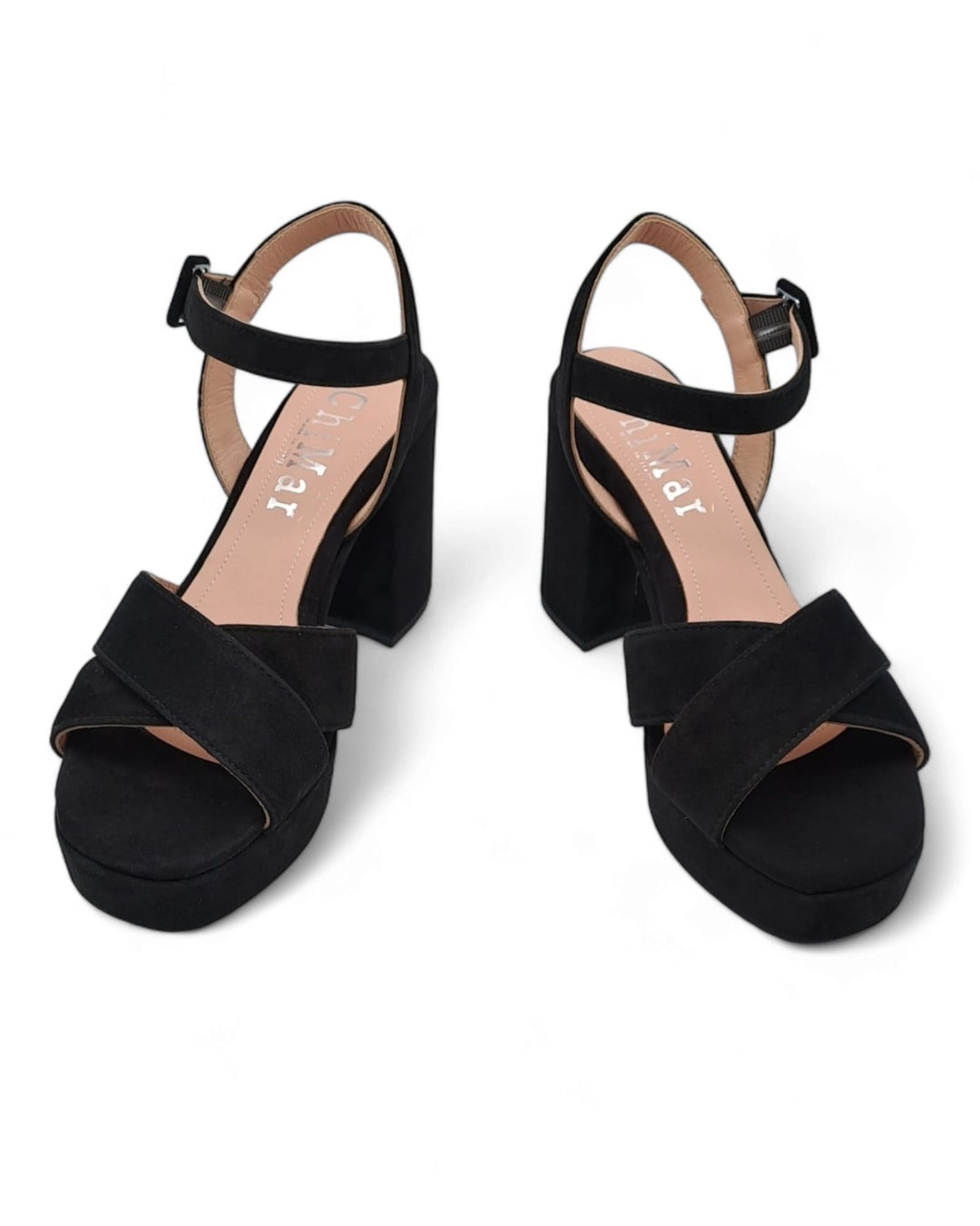 Black Suede Cross Plateau Sandal