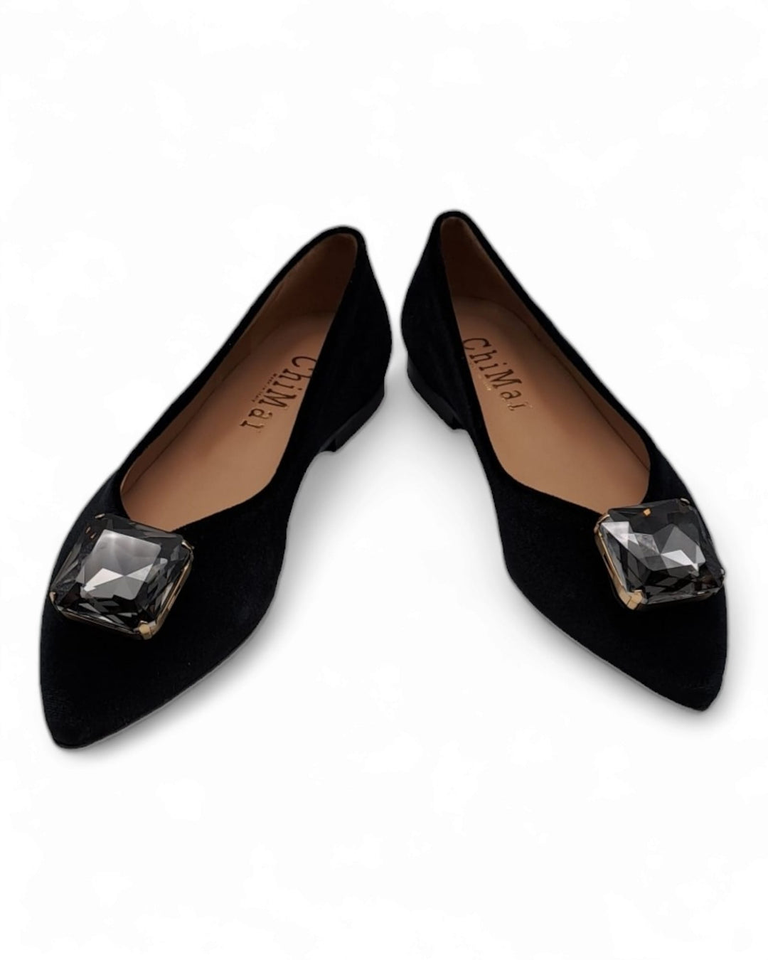 Crystal Black Velvet Ballerina