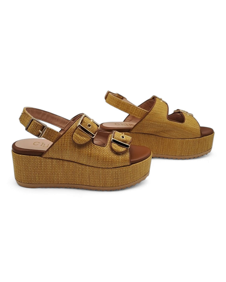 Matilde Raffia Sandal Mustard / Leather