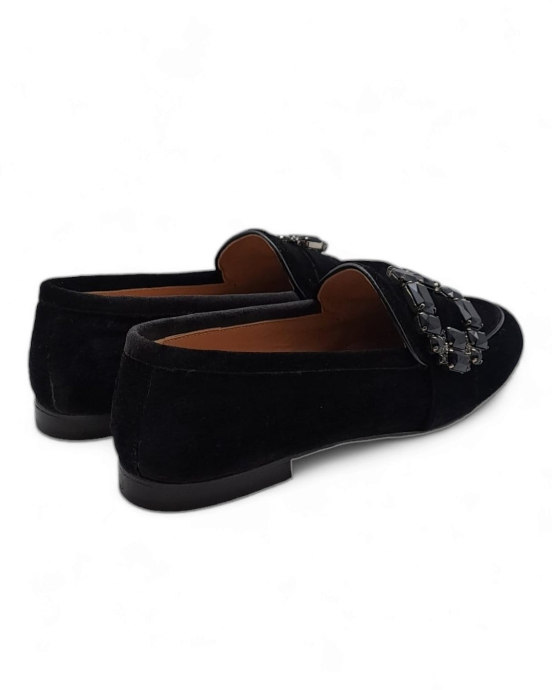 Black Velvet Moccasin with Crystal