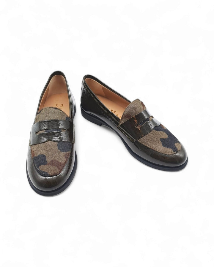 Manal Moccasin Military Green Patent / Cavallino Camouflage