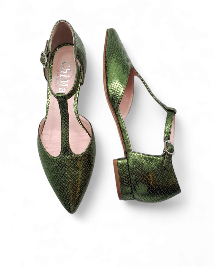 Slingback Manuela  Stampa Pitone Verde