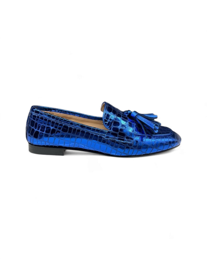 Mocassino Pelle laminata cocco bluette