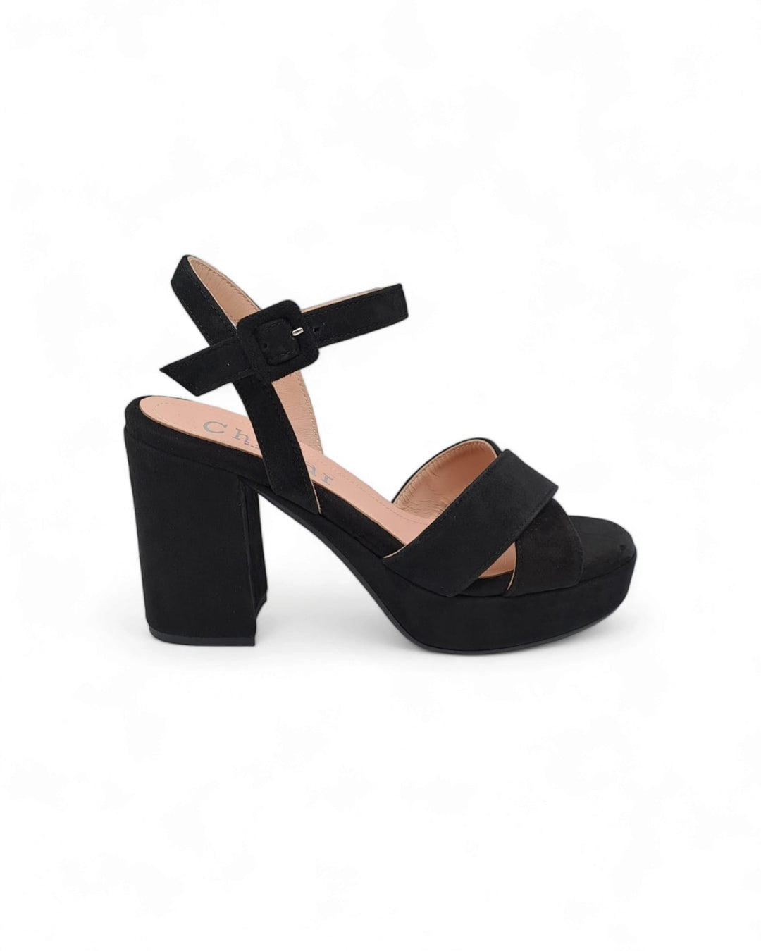 Black Suede Cross Plateau Sandal