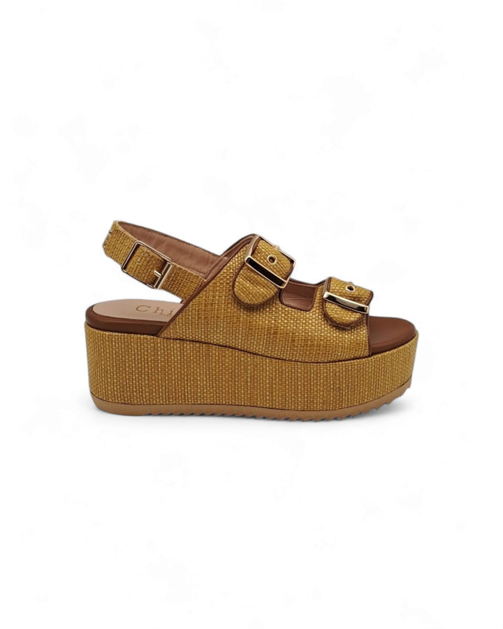 Matilde Raffia Sandal Mustard / Leather