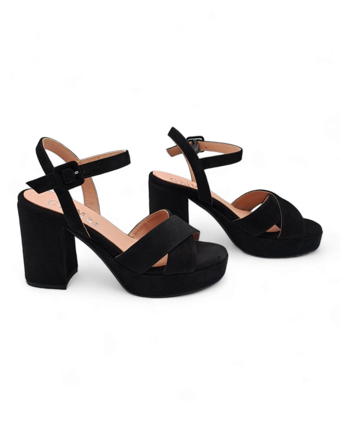 Black Suede Cross Plateau Sandal