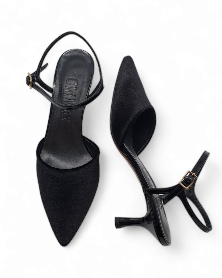 Slingback T5,5 velluto nero  / vernice