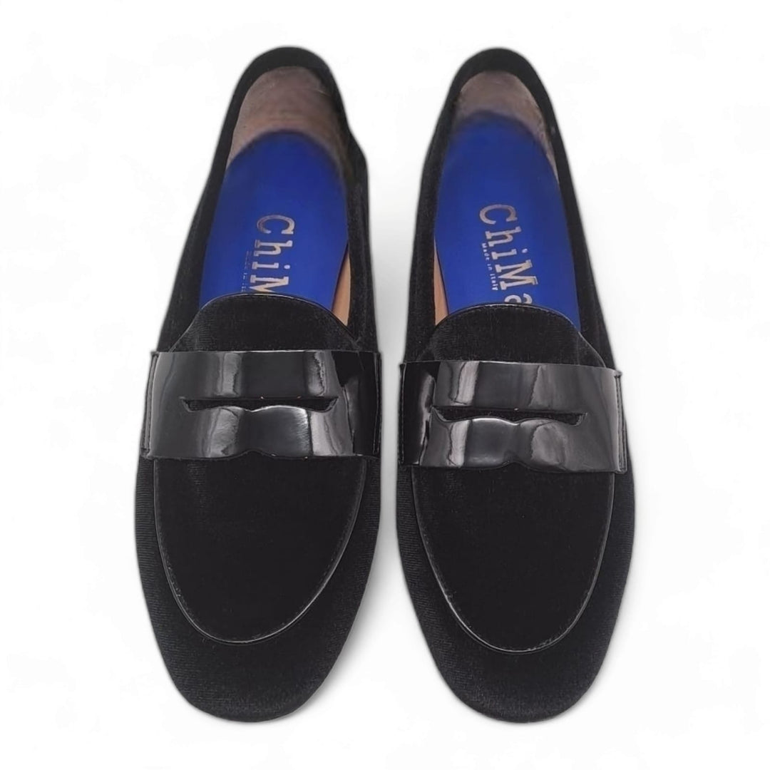 Black Velvet / Black Patent Moccasin