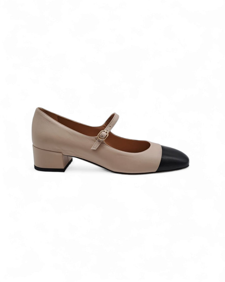 Ballerina Bicolor Cinturino  Nappa nero / Beige