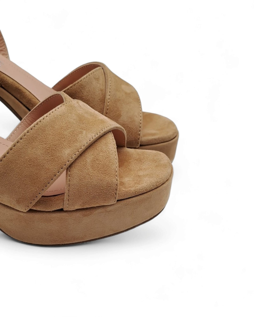 Wood Suede Plateau Cross Sandal