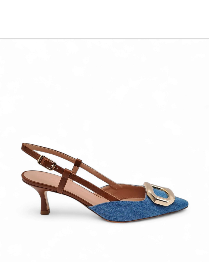 Slingback T5,5 Jeans Azzurro  / Cuoio