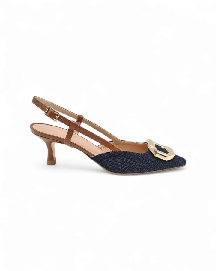 Slingback T5,5 Jeans Blu / Cuoio