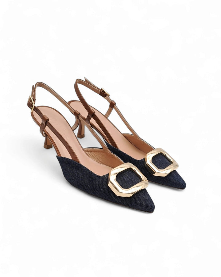 Slingback T5,5 Jeans Blu / Cuoio