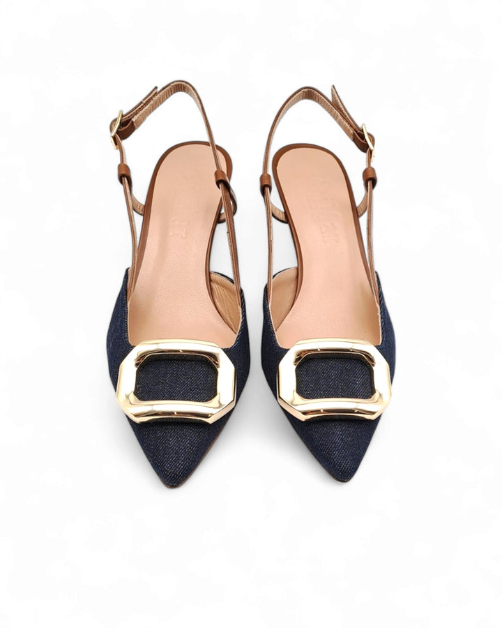 Slingback T5,5 Jeans Blu / Cuoio