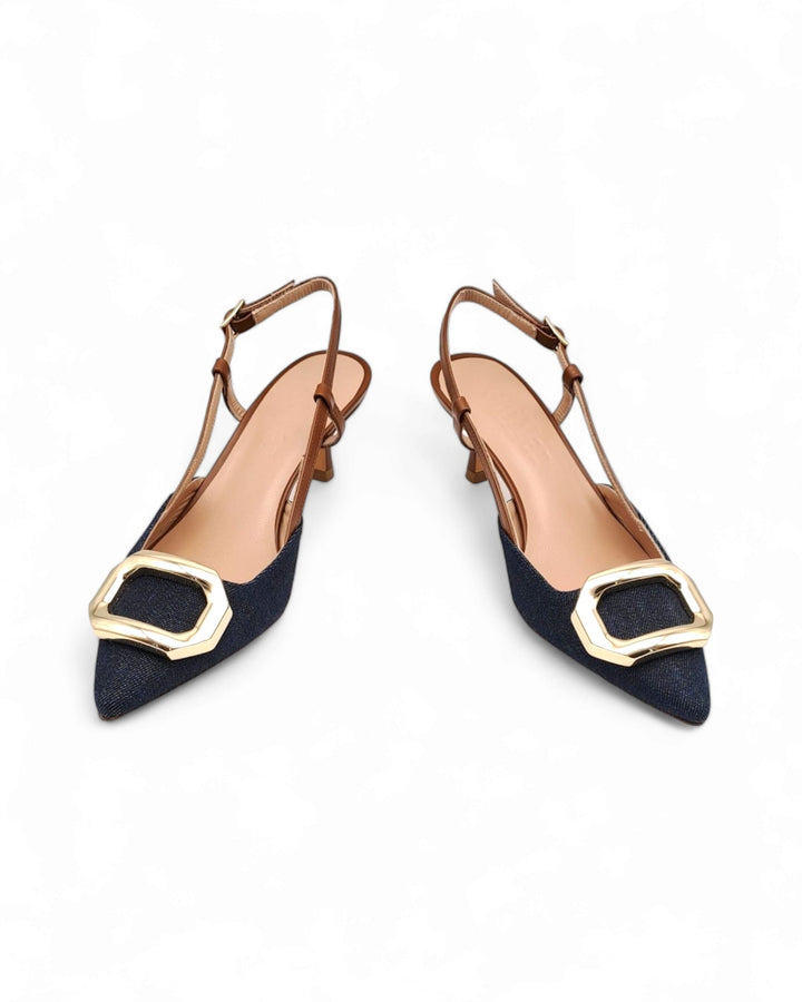 Slingback T5,5 Jeans Blu / Cuoio