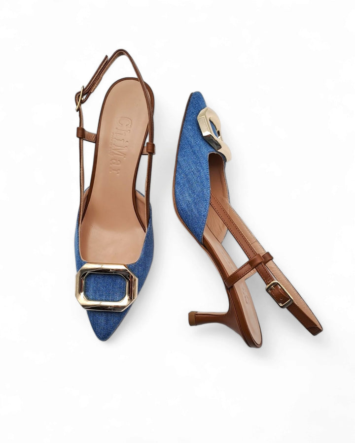 Slingback T5,5 Jeans Azzurro  / Cuoio