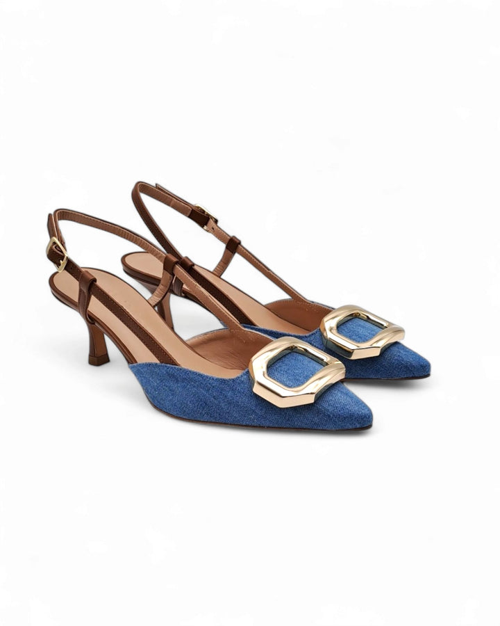 Slingback T5,5 Jeans Azzurro  / Cuoio