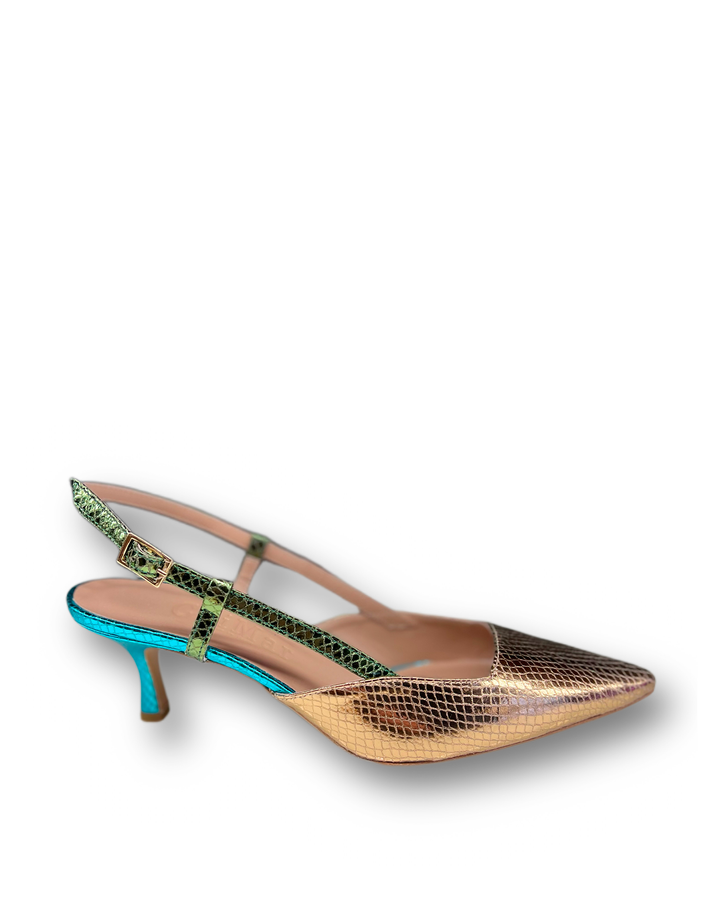 Slingback T5,5 Stampa Oro/Mility/Turchese