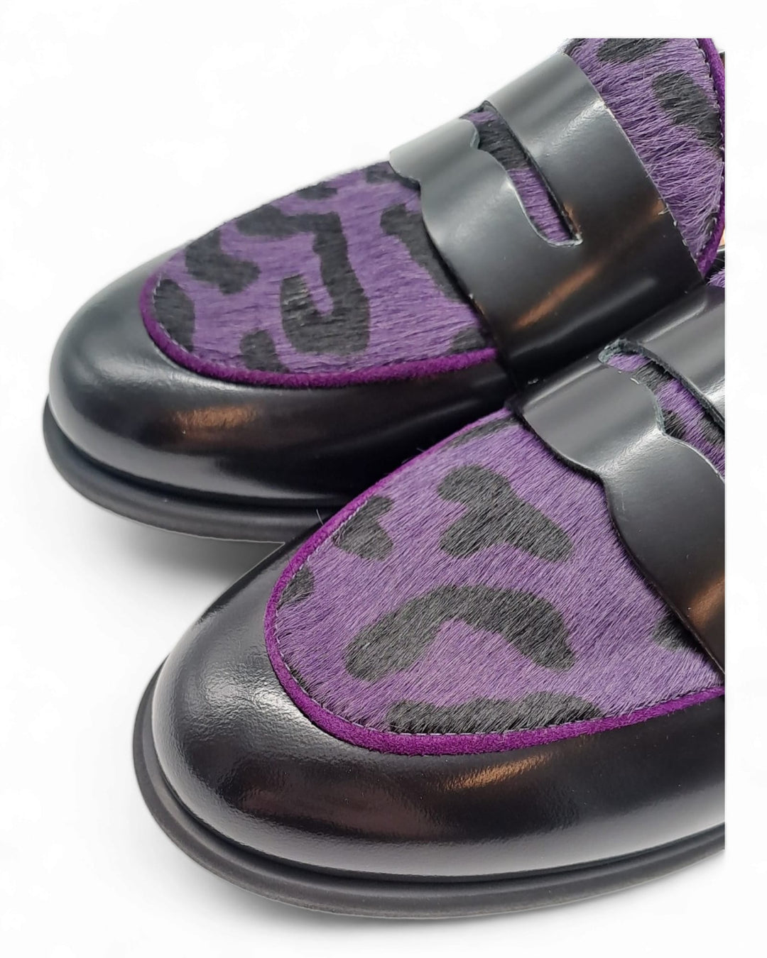 Black Abraded Manal Moccasin / Purple Pony Hair