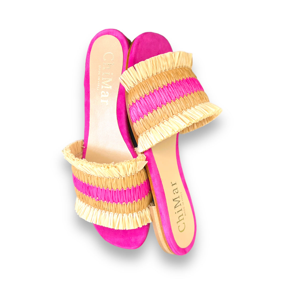 Fuchsia Rafia slipper