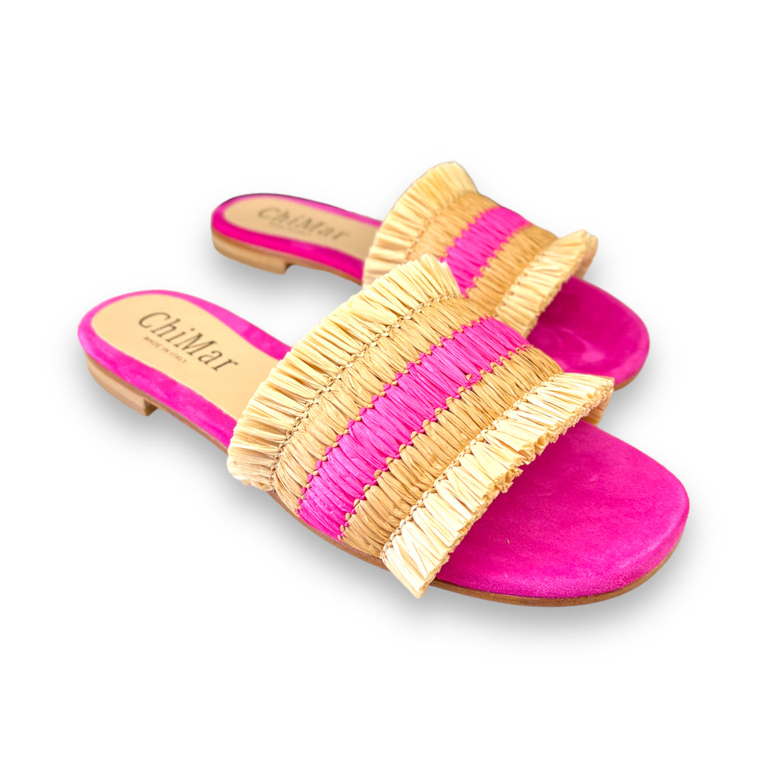 Fuchsia Rafia slipper