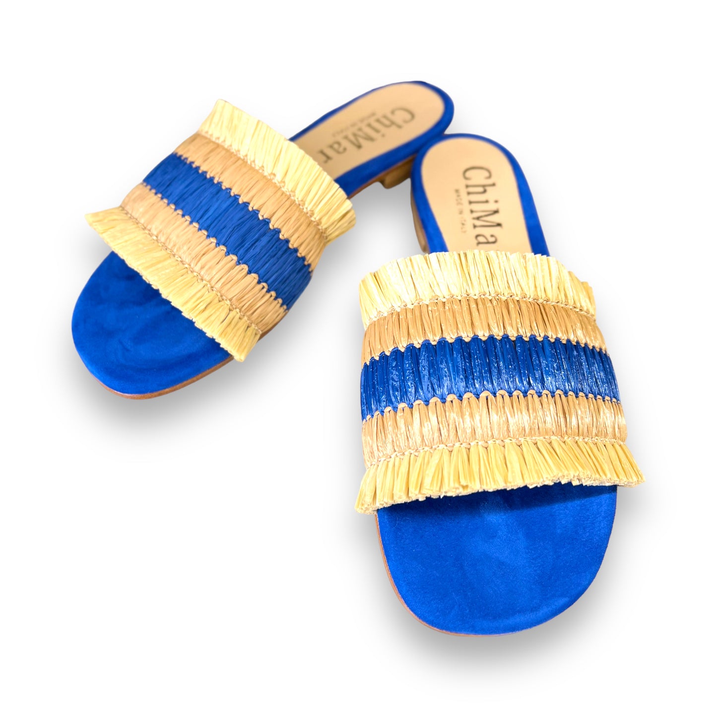 Ciabattina Rafia Blu/Beige