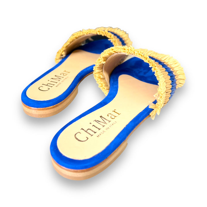 Ciabattina Rafia Blu/Beige