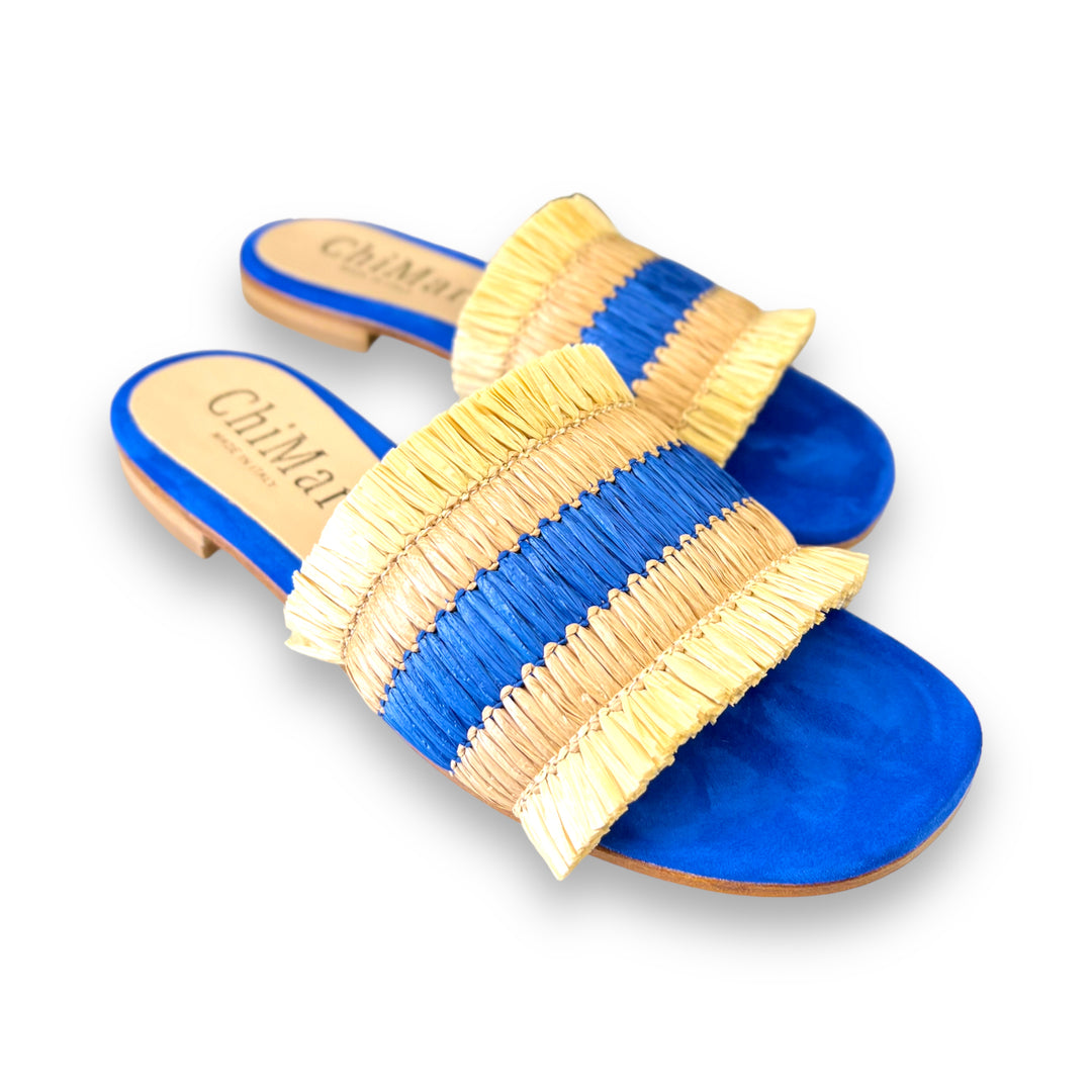 Blue/Beige Rafia slipper