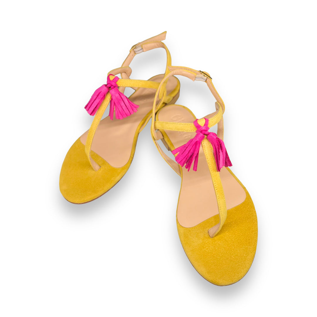 Ocher/Cyclamen Tassel Flip Flops