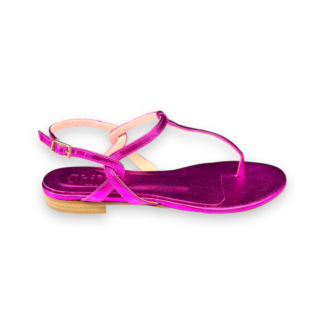 Fuchsia laminated PT flip flops