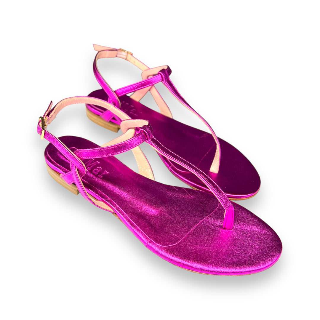 Fuchsia laminated PT flip flops