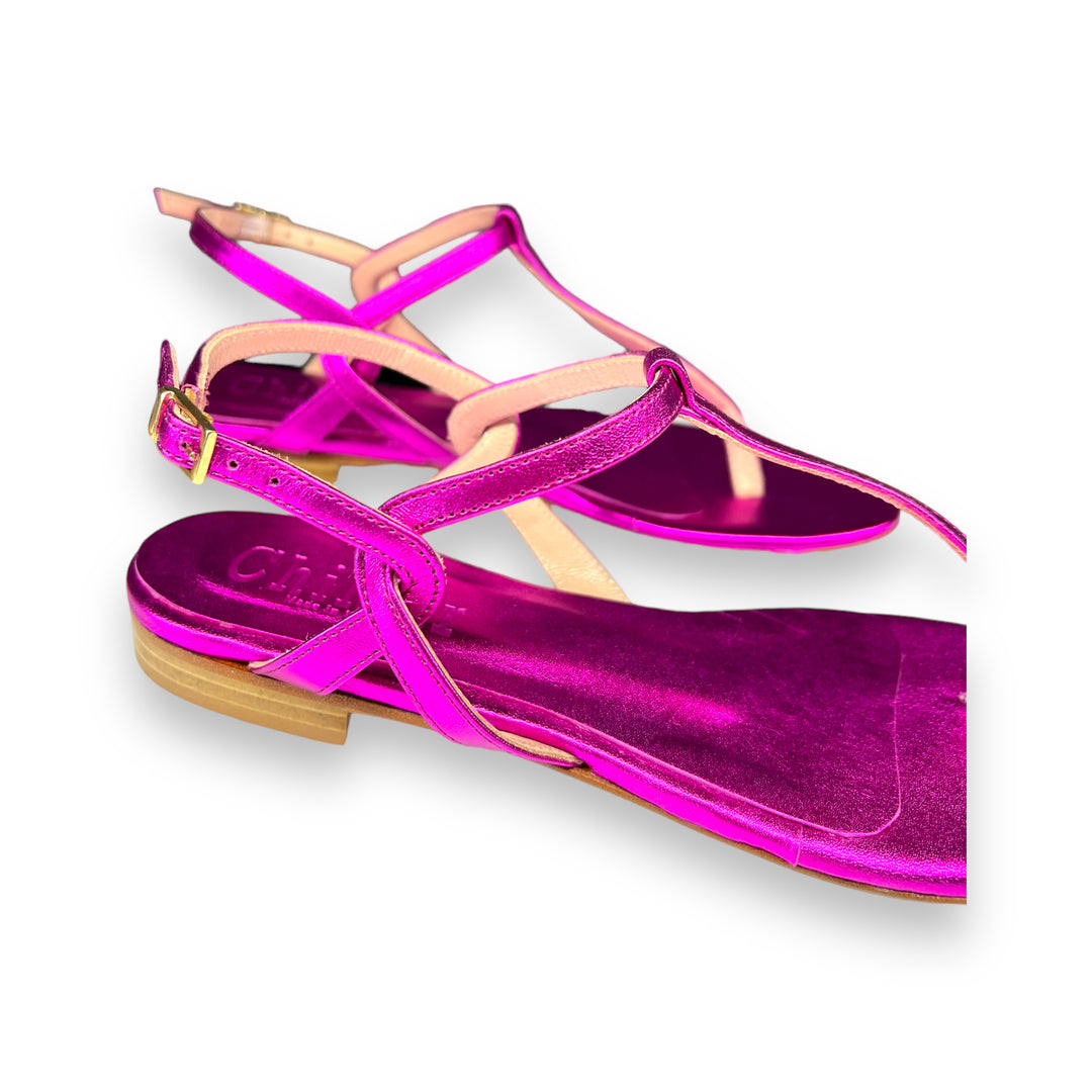 Fuchsia laminated PT flip flops