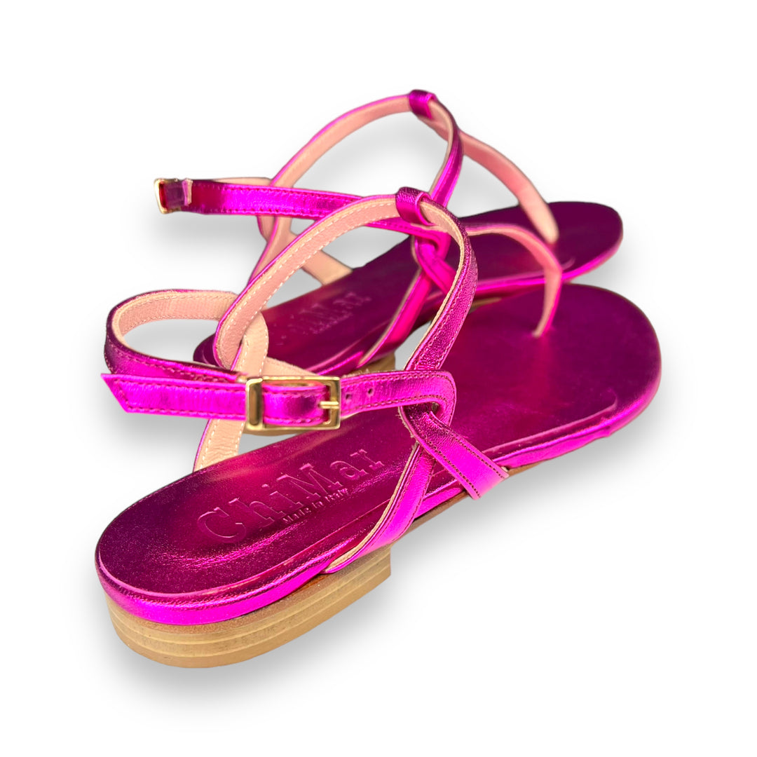 Fuchsia laminated PT flip flops