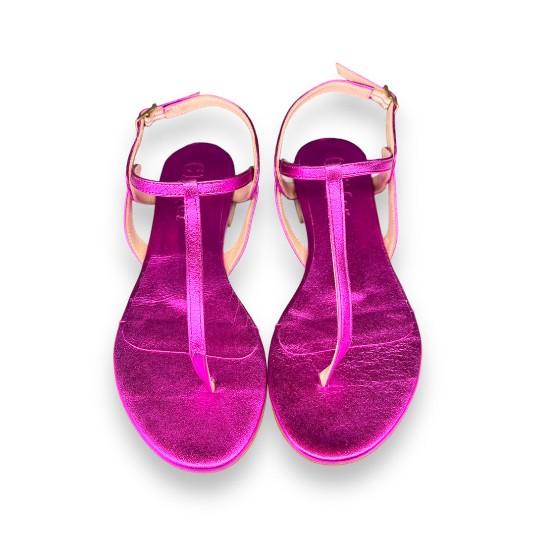 Fuchsia laminated PT flip flops