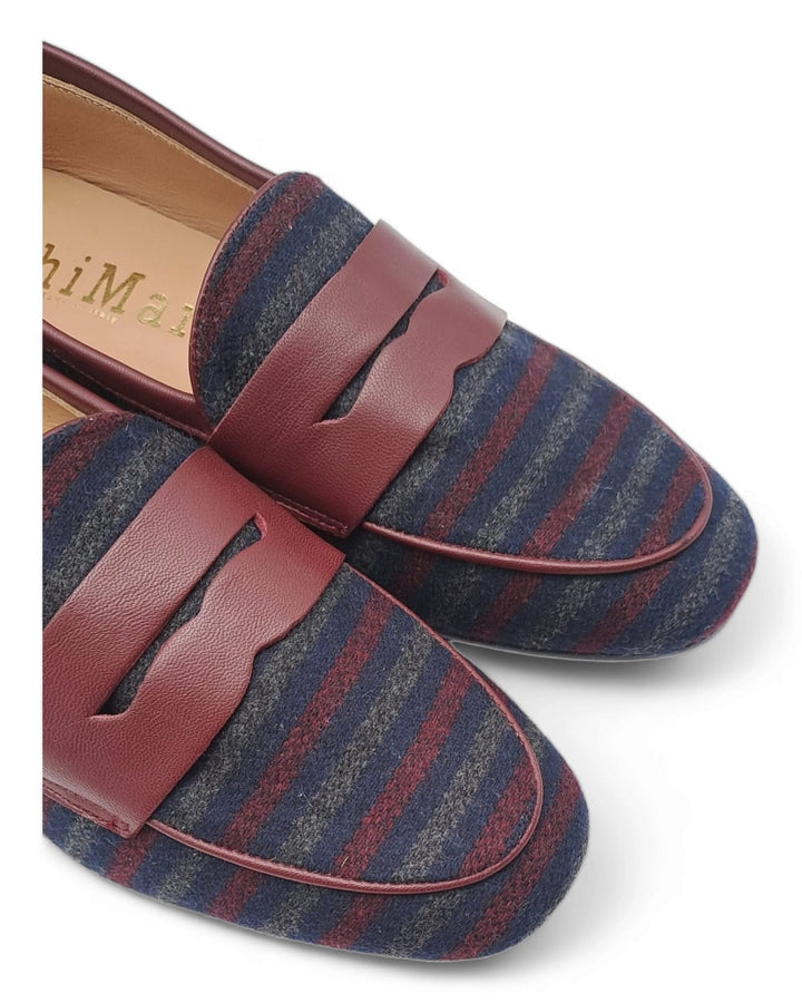 Striped and Bordeaux Nappa moccasin