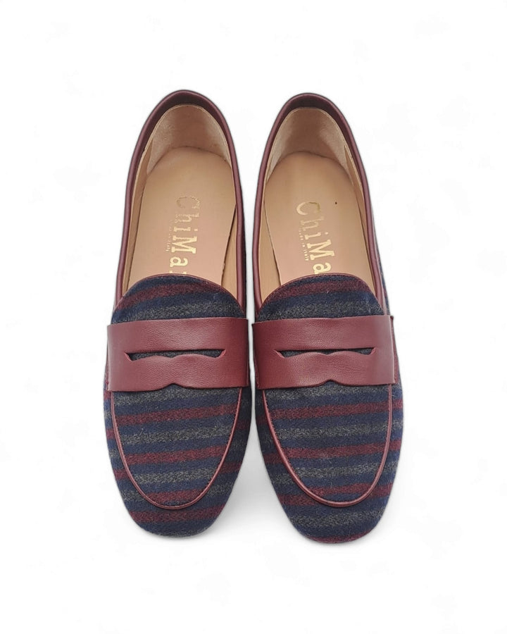 Striped and Bordeaux Nappa moccasin