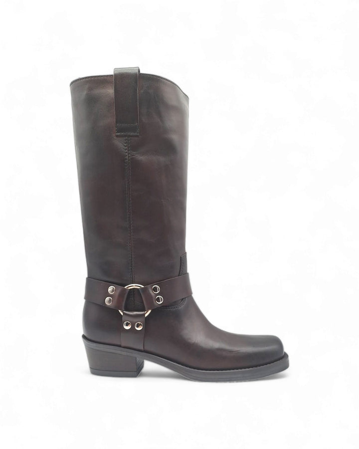 Dark Brown Nappa Biker Boots