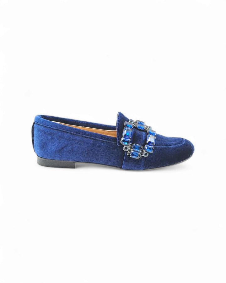 Mocassino Velluto Blu con Crystal