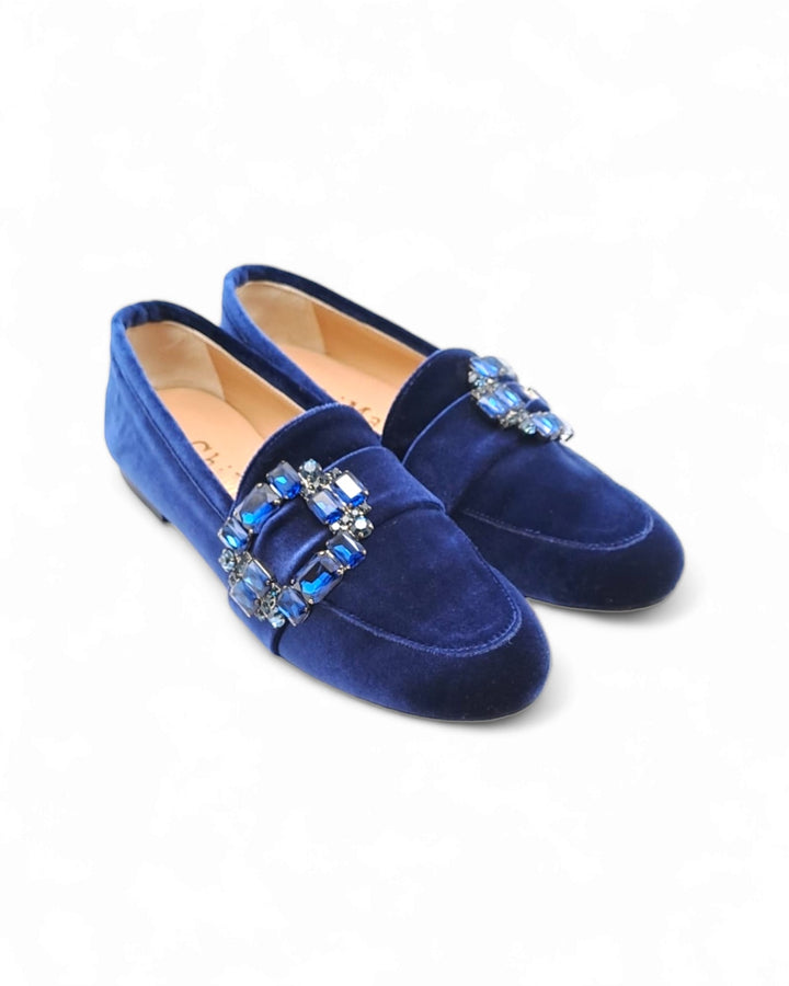 Mocassino Velluto Blu con Crystal