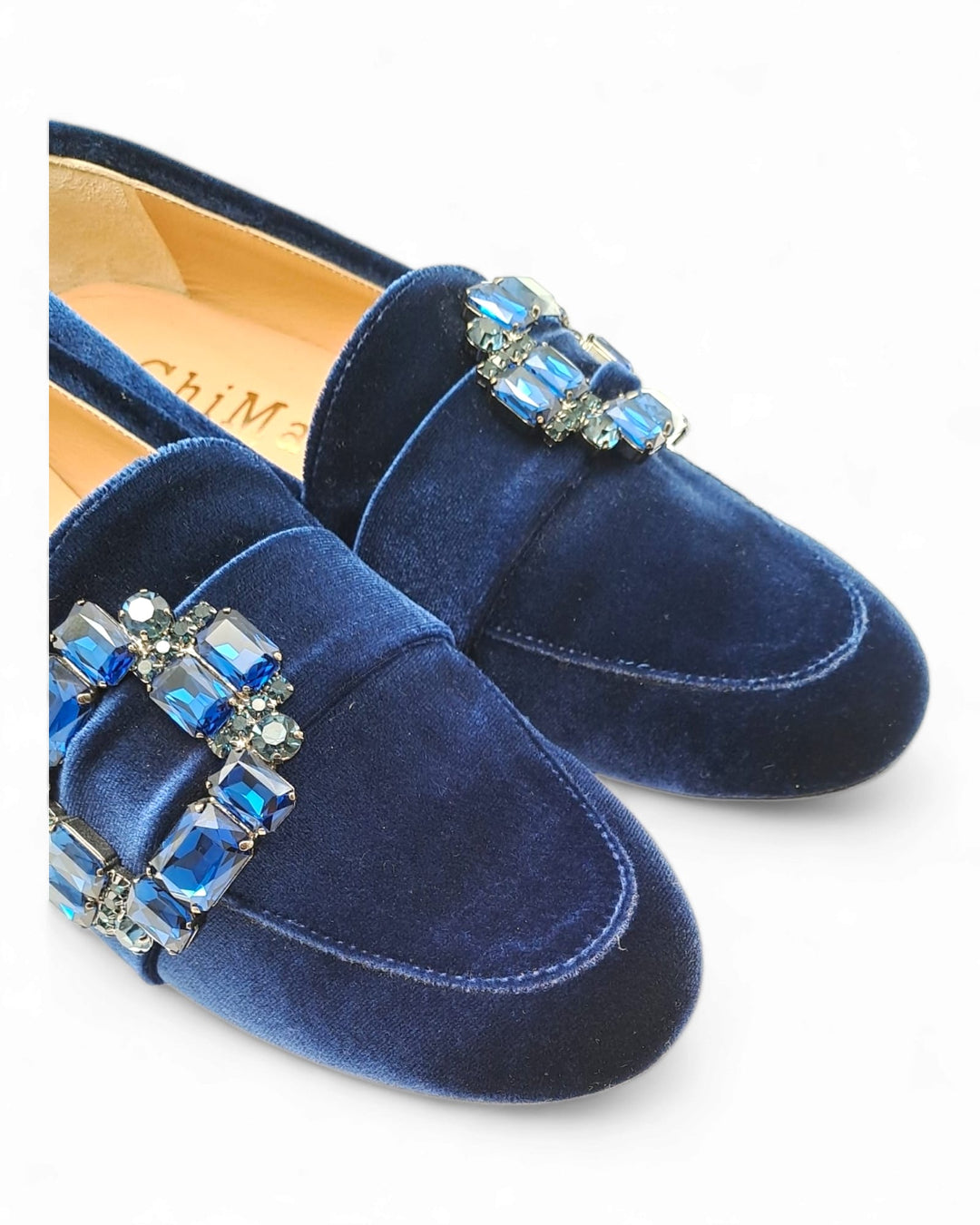 Mocassino Velluto Blu con Crystal