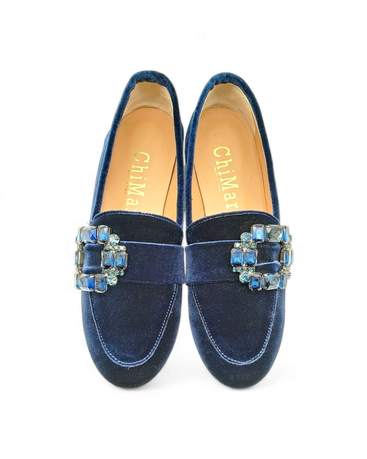 Mocassino Velluto Blu con Crystal