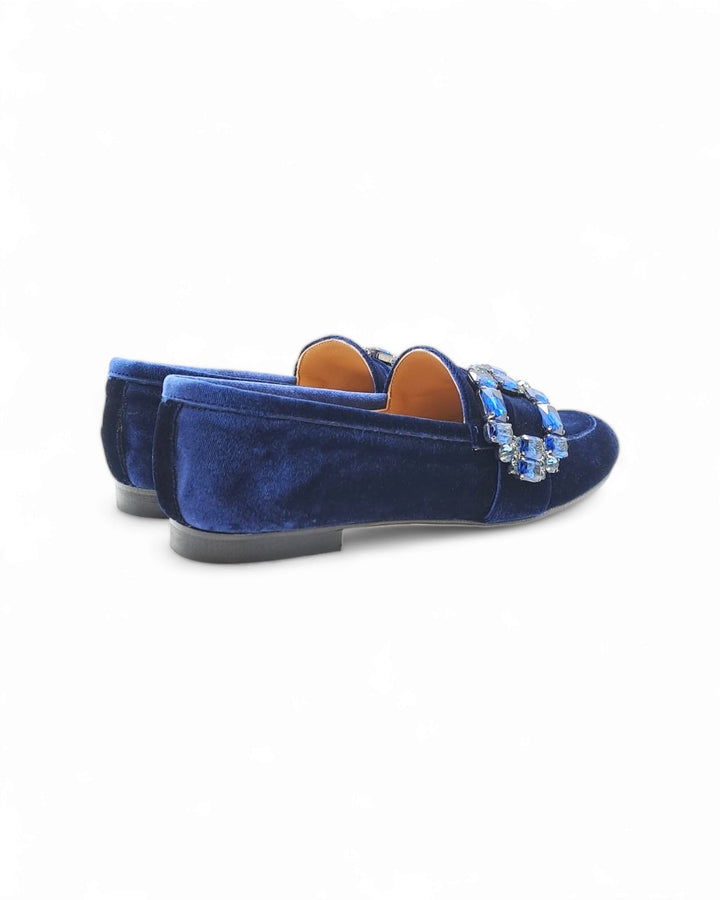 Mocassino Velluto Blu con Crystal